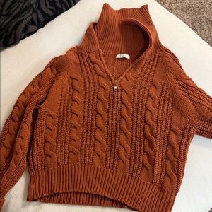 Cozy Cable Knit Turtleneck Sweater - Burnt Orange